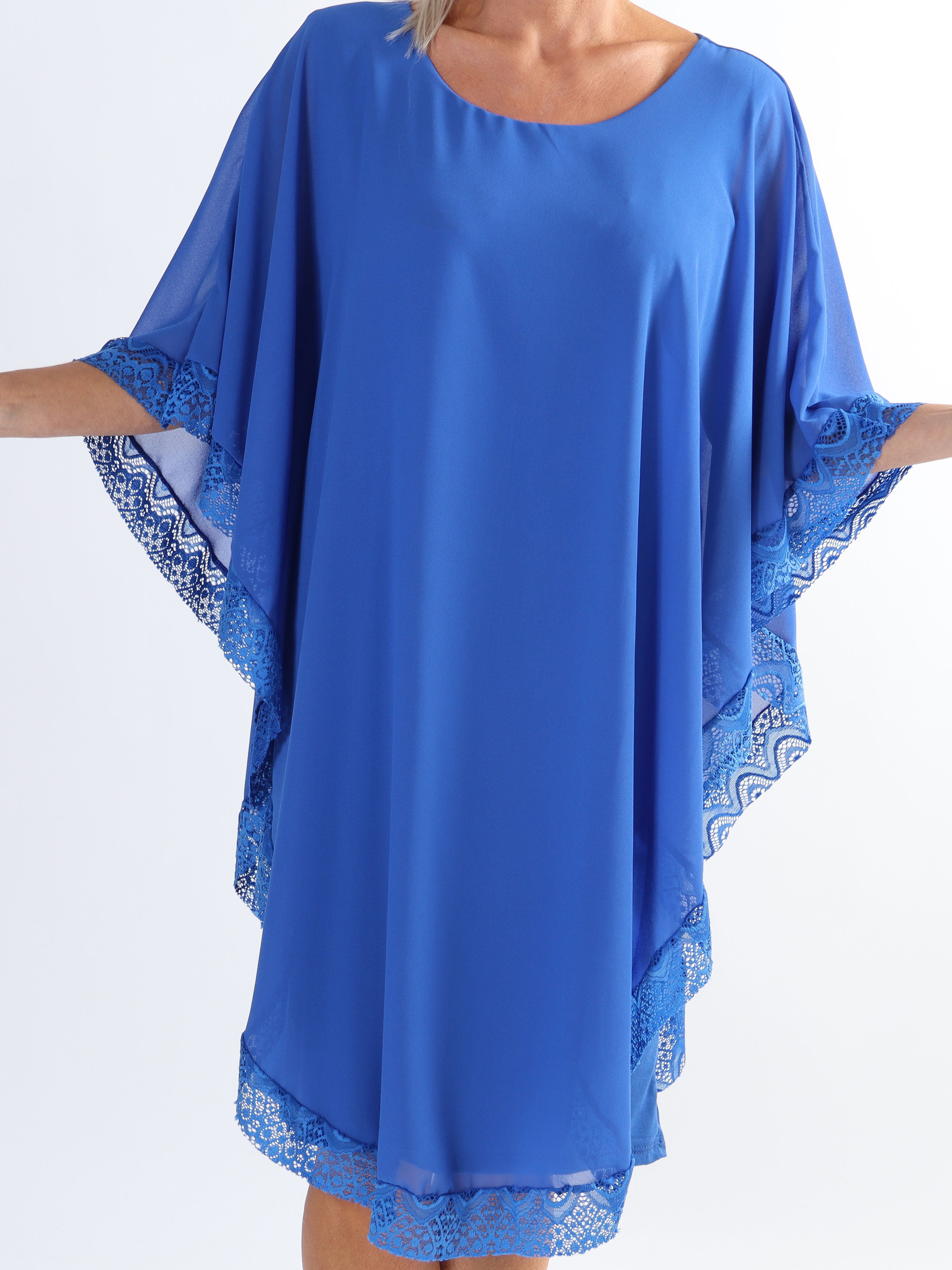 Kenya Edge - Plus size tunikakjole med chiffonlag og blondekant